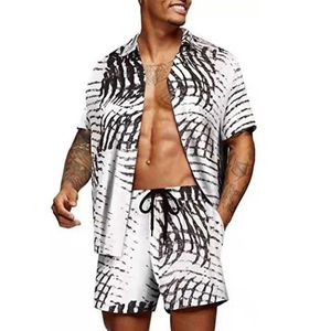 Herrspårar 2017 Summer Hawaiian Print Set Mens Hawaiian kortärmad skjorta Tvådelad palmträd Flower Beach Set J240305