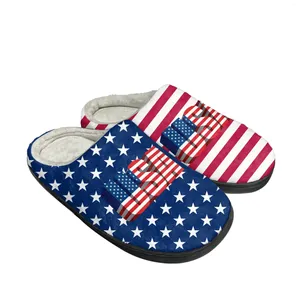 Slippers American Flag USA Blue Red White Star Art Home Cotton Mens Womens Sandals Plush Casual Keep Warm Shoes Custom Slipper