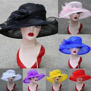 Wide Brim Hats Bucket Hats Elegant Womens Sun Hat Wide Brim Sun Church Dress Wedding Derby Party Beach Flower Multi layered Organic Hat J240305