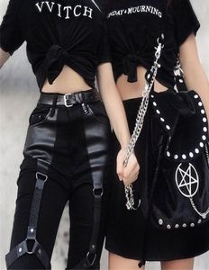 Rosetic Cargo Pants Women Punk Rock PU Leather Patchwork Black Streetwear Kpop Joggers Girl Gothic Spring Casual Skinny Trousers Y3258993