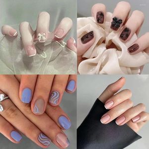 False Nails 24pcs 가짜 정사각형 헤드 프랑스 네일 프레스에 모조 다이아몬드 방수 가짜 손톱