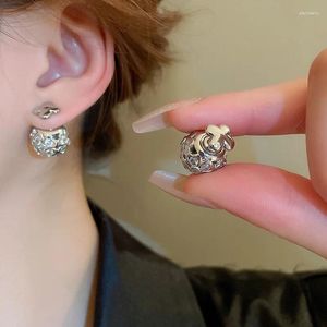 Stud Earrings Lady Women's Cubic Zircon Ball Front And Back Jewelry 2024 Grass Design Double Side Studs Wholesale