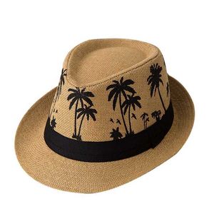 Breda randen hattar hink hattar palmträd solskyddsmedel unisex kort grim halm hatt solskade andningsbar strandhatt herr sommarhatt jazzhatt j240305
