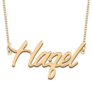 Hazel Name Necklace Pendant for Women Girlfriend Gifts Custom Nameplate Children Best Friends Jewelry 18k Gold Plated Stainless Steel