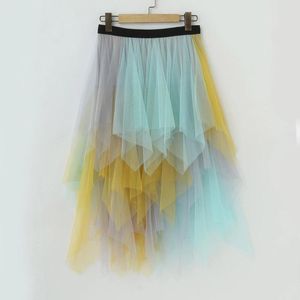 Skirts Women Skirt Dancewear Tutu-Skirt Rainbow Petticoat Puffy Muti-Colors Ball-Gown Mini-Skirts Fairy Lolita Summer Elastic Tulle