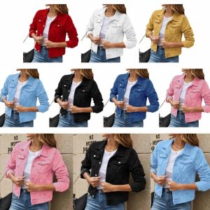 Jackets Womens Jean Jacket Trucker Coat Cropped Denims Jackets Stretchy Long Sleeve Shacket with Pockets Fall Spring Dropshipping