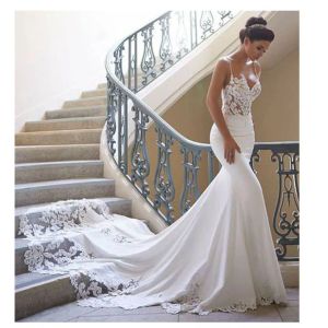 الأكمام الزفاف حورية البحر الأكمام Vestidos de Novia عتيقة الدانتيل الحبيب عنق ثوب الزفاف عديمة العجز