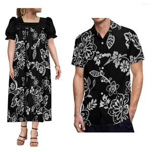 Freizeitkleider Ly Designed Mumu Damen-Kleid mit Puffärmeln, eleganter langer Rock und hawaiianisches Herren-Button-Down-Hemd, Paaranzug
