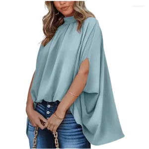 Camicette da donna in chiffon Estate 2024 Solido Vestibilità ampia Manica a pipistrello Top da donna O-Collo Abbigliamento YCMYUNYAN