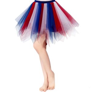 skirt Women's Color Contrast Gauze Tutu Skirts Fashion Ballet Latin Chacha Dance Skirt Halloween Party Stage Performance Costume