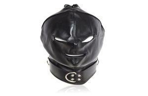 Novo design bdsm zíper capuz com olhos buracos máscara de couro bondage engrenagem focinho adulto trajes de jogo sexual b03060309332822