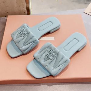 Candy Color Slippers wrinkle Leather Ladies Beach Flat Slide Women sandals Summer Slippers classic Women Leisure Flip Flops Flat Bottom Letters Women Shoes Slipper