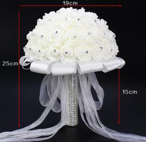 Luxury Crystal White Wedding Bouquets 2016 New Arrivals Ivory Rose Bow buque de noiva de perola Wedding Flowers Bridal Bouquets4760715