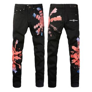 amirj jeans designer jeans luxury Hole Patch Same style as celebrities Men's embroidery stretch trousers purple ripped amirs jeans