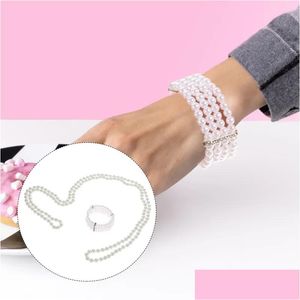 Brincos colar conjunto feminino simated pérola pulseira mti camada vertente único dança festa jóias para entrega de gota conjuntos dh8qb