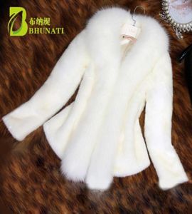 Women Fur White Coat with Faux Collar Female Black Artificial Coat Fashion Slim Overcoat2860313