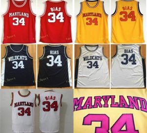 Mens 1985 Maryland Terps 34 Len Bias College Basketball Jerseys Vintage Len Bias Northwestern Wildcats High School Costurado Camisas3541574