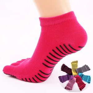 3 Pairs Cotton Five-toe Yoga Socks for Women Fitness Pilates Barre Active Wear Anti-Slip Sports Sock Bottom Silicone Non Skid 240220