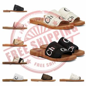 Frete Grátis Designer Woody Womens Sandálias Mulas Cross Pan Chinelos Light Tan Bege Branco Preto Rosa Lace Lettering Tecido Chinelos de Lona Mulheres Sapatos de Verão