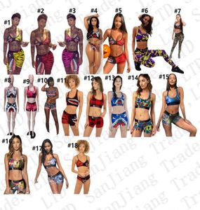 18 Colors Swimwear Women Tie up Bra Shorts Swimming Trunk Pants 2 Piece Tracksuit Patchwork Shark Camo Swimsuit Bikini Set E229089908517