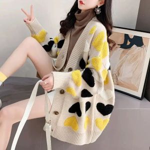 Cardigans Winter Button Knit Tops for Woman Off White Women's Sweater Long Vneck Cardigan Trend 2023 Warm New Collection Korean Fashion