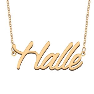 Halle Name Halsband Pendant Anpassad personlig för kvinnor flickor barn bästa vänner mödrar gåvor 18k guldpläterad rostfritt stål