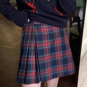Юбка Красные клетчатые плиссированные юбки для женщин с высокой талией Стильная британская уличная одежда для милых девушек в консервативном стиле Aline для отдыха Allmatch для подростков