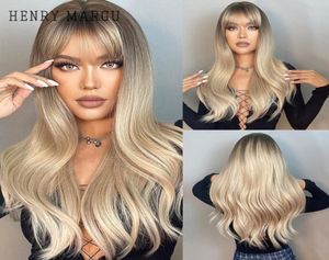 Synthetic Wigs HENRY MARGU Long Wavy With Bang Ombre Brown Blonde Natural Hair For Women Cosplay Party Heat Resistant Wig3271768