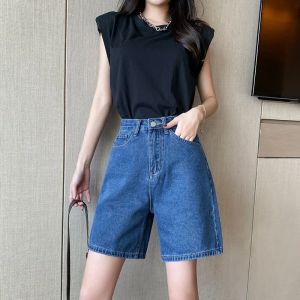 Jeans Denim Shorts Frauen Sommer 2023 Neue hohe Taille lose Weitbein Shorts Korean schlanker mittlerer Jeans Hosen Mädchen kurze Hosen