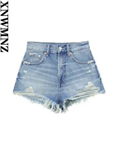 Krótkie moda damska xnwmnz 2023 Bermuda Denim Shorts Women Vintage High talia zamek błyskawiczny