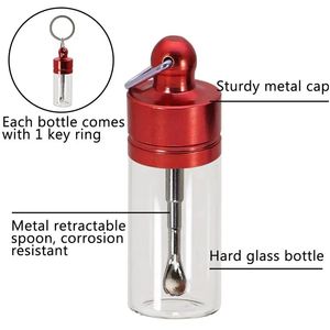 Portable Dabber Wax Tobacco Container Medicine Box Metal Pill Cases Jars Mini Bottle Storage Holder for Dry Herb Herbal with Keychain Spoon Glass Bottle Holder