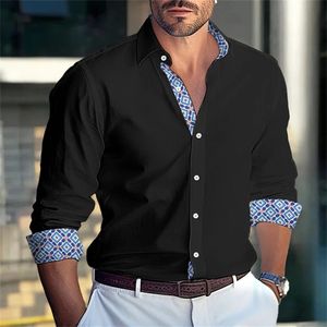 2024 Mens Business and Leisure High Quality Solid Color Polo Collar Button Patch Work Shirt Daily Vacation Comfortable Top 240305