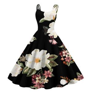 Klänning kvinnor sommar elegant halter sexig fest klänning avslappnad blommig tryck vintage swing 50s 60s retro rockabilly formell prom party klänning