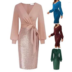 Casual Dresses Women V-neck Dress Hip-hugging Stunning Sequin Splicing Bodycon Elegant Women's Evening Party Cocktail Attire