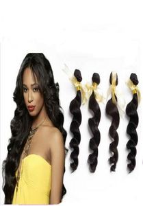 Whole brazilian virgin hair extensions loose wave hair weft 1B natural black color mixed length 5pcs lot 55gpcs3385941