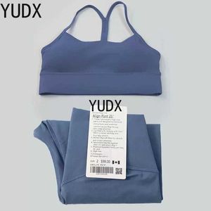 Damen-Trainingsanzüge Lulu Damen-Yoga-Set, 2-teilig, Sweatshirt, Fitnessstudio, Oberteil, Y-förmiger BH, Fitness, hohe Taille, Beine, Übung, Sportbekleidung, J240305