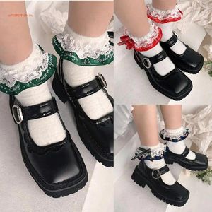 Women Socks JK Furry Ruffle Lace Trim Christmas Bowknot Princess