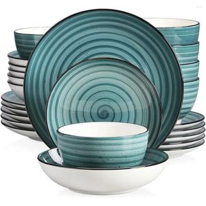 Plates 24 Pieces - Stoare Dining Table Set Luxury Ceramic Safe Material Bonbon Green Dinnerware Versatile 24-piece Dishes