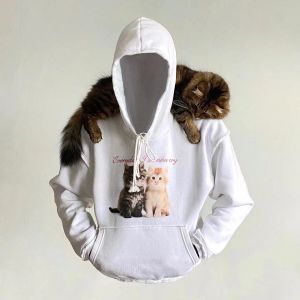 Sweatshirts Harajuku Cat Graphic Print Hoodies Women Y2K Top Ordized Hoodie Couples Sweatshirts American Streetwear Goth Women kläder