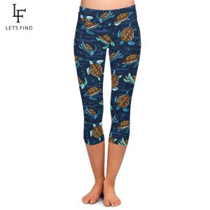 Leggings LETSFIND Fashion Leggings Cute Sea Turtles Digital Printing Women High Waist Workout Capri Leggings for Summer