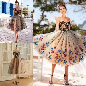 Elbise kelebek dantel tutu elbise midi cusotm yapımı bornoz de soiree arapça elbiseler kolsuz vestido de festa abito da sposa tül resmi