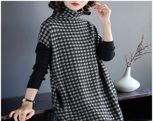 Plus Size Women Black Houndstooth Knitting Stretch Ströja klänning Vinter Kvinnliga klänningar Vestido klädrockar 2010287908906