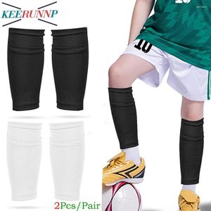 Knäunderlag 1Pair Soccer Shin Guards ärmar Flexibel skydd Leg Support Polyester Sleeve Holder With Pocket for Sport