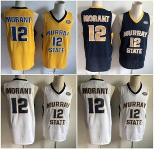 Ja 12 Morant Murray State College-Trikots, Universitätsstickerei, genäht, Ja 12 Morant Real Basketball-Trikots, Gold, Blau, Weiß, S-XXL3698308