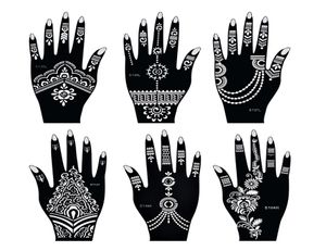 Estênceis de tatuagem de henna Mehndi Índia Kit de estêncil de tatuagem de henna para pintura à mão, pintura corporal de dedo, 6 peças, modelos de tatuagem temporária 1373176