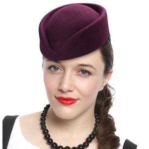 Top Quality Women Wool Felt Beret Hat Teardrop Fancy Stewardess Air Hostesses Pillbox Hat Millinery Fascinator Base Cap 210311290D