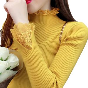 Pullovers 2020 Autumn Winter Women Sweater Lace Turtleneck Sweaters Female Long Sleeve Knitted Pullovers Casual Jumper Femme Pull P315