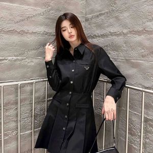 Women Dresses Inverted Triangle Label Graphic Shirt Dresses Casual Lapel Single-Breasted Slim Dress Breathable