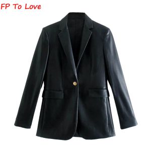 Kürk FP To Love Woman Sivan Deri Blazers 2021FW Bahar Sonbahar Şık Set Düğmesi Solid Lady Cep Outerwear