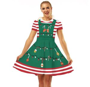 Women Christmas Clothes Xmas Elf Santa Helper Fancy Swing Dress Costume Cosplay Crew Neck Empire Dress2977662